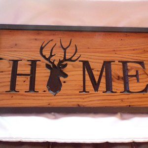 Rustic Elegance: Handcrafted Deer Head Wall Sign for a Distinctive Home Accent